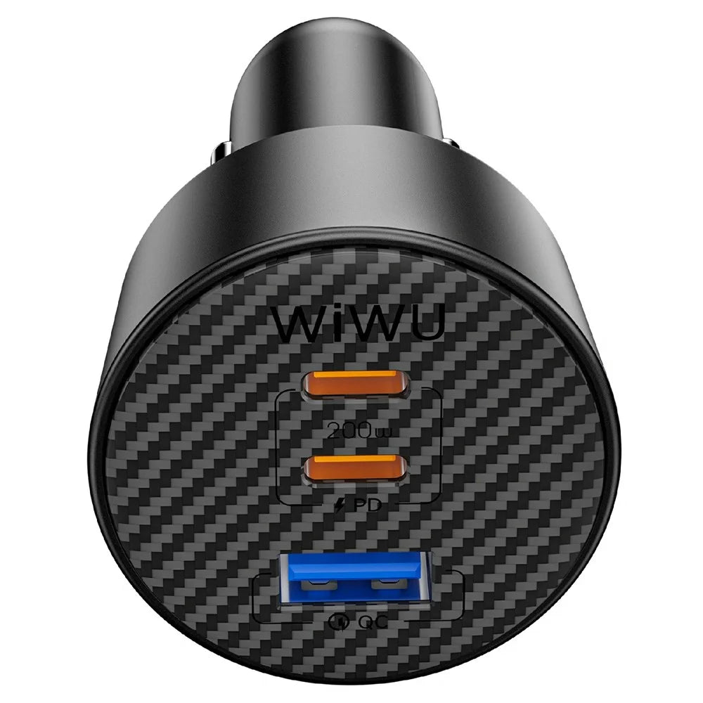 WIWU Wi-CC026 PD 200W Fast Charging Adapter for Vehicle USB A + Dual Type C 3 Ports Car Charger - 4