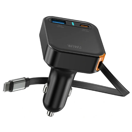 WIWU Wi-CC033 Helix USB A + Type C Car Charger 65W Fast Charging Adapter with Retractable USB C Cable - 1