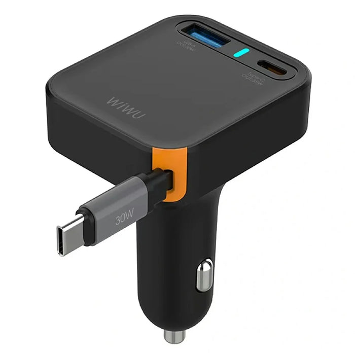 WIWU Wi-CC033 Helix USB A + Type C Car Charger 65W Fast Charging Adapter with Retractable USB C Cable - 3