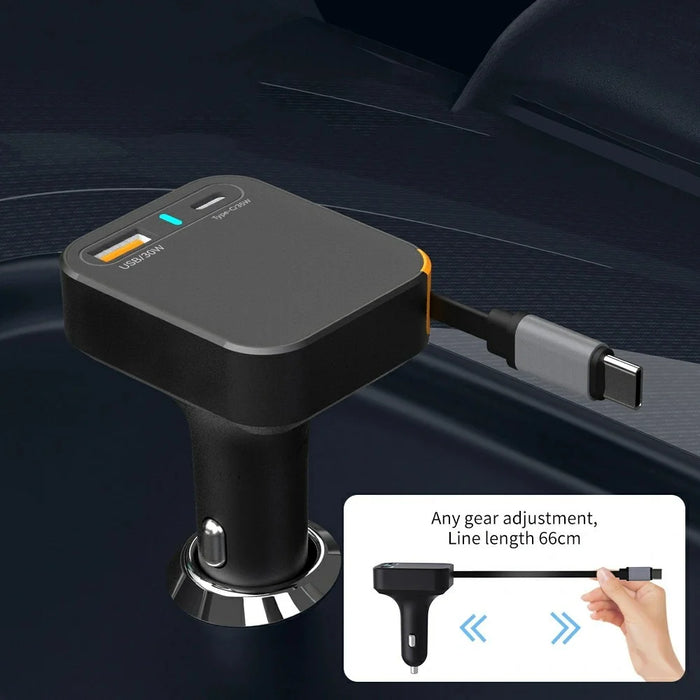 WIWU Wi-CC033 Helix USB A + Type C Car Charger 65W Fast Charging Adapter with Retractable USB C Cable - 4