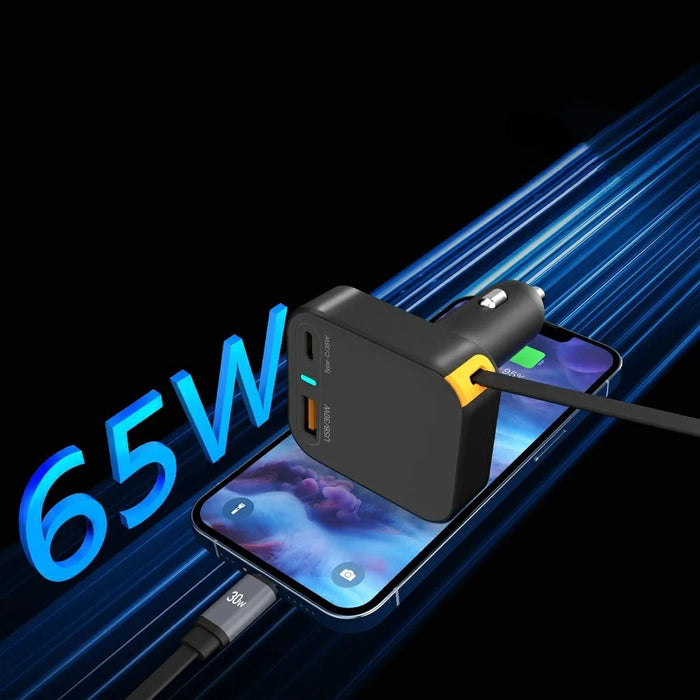 WIWU Wi-CC033 Helix USB A + Type C Car Charger 65W Fast Charging Adapter with Retractable USB C Cable - 5