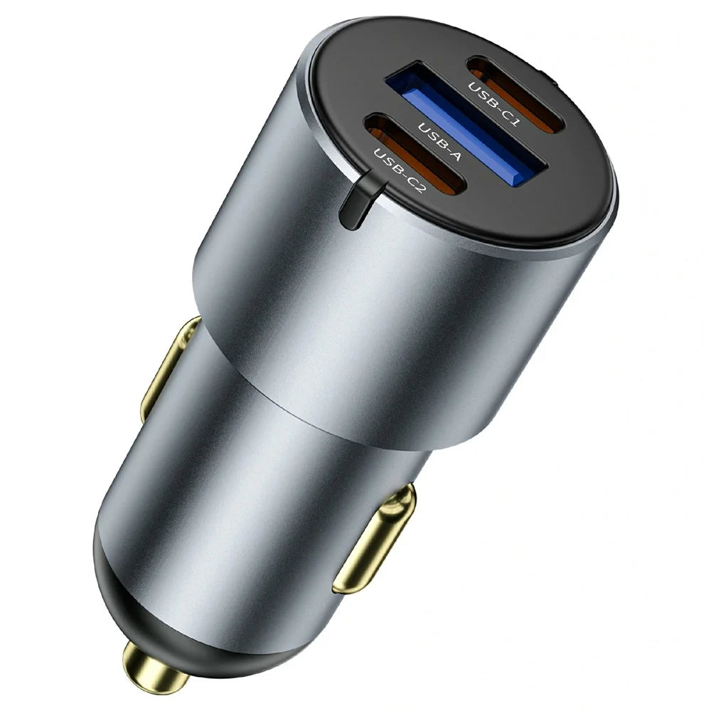 WIWU Wi-CC032 Nano Pro USB A + Dual Type C Aluminum Alloy Car Charger PD 60W Fast Charging Adapter - 1