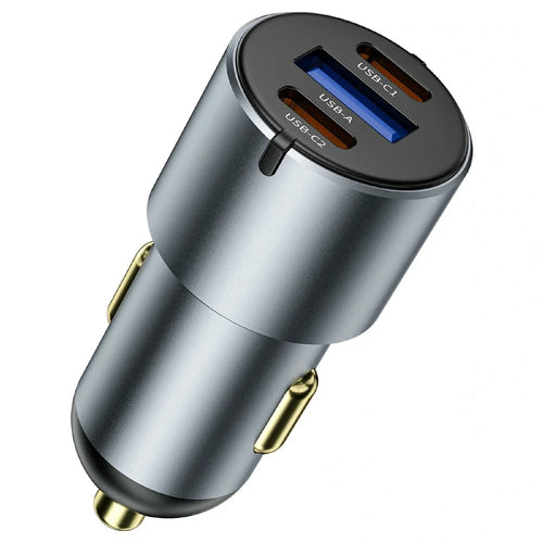 WIWU Wi-CC032 Nano Pro USB A + Dual Type C Aluminum Alloy Car Charger PD 60W Fast Charging Adapter - 1