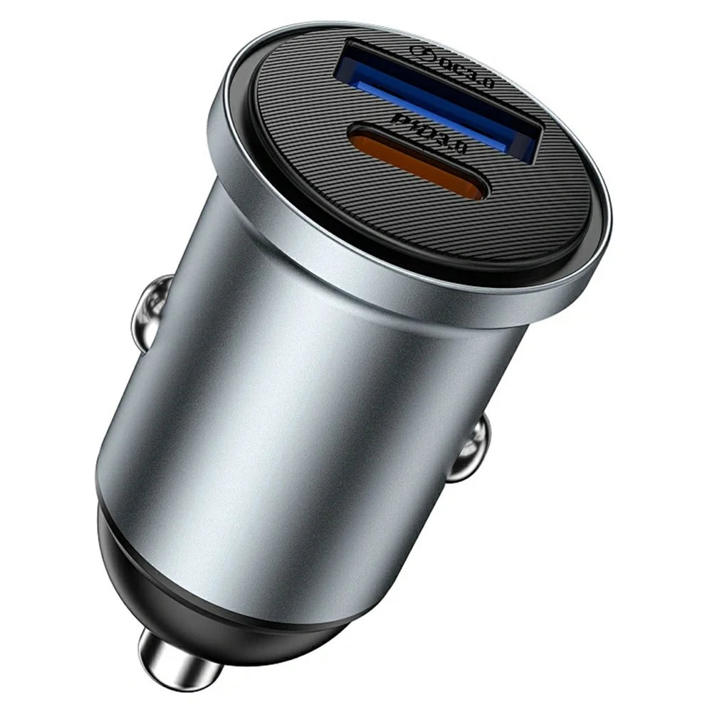 WIWU Wi-CC032 Nano Pro USB A + Dual Type C Aluminum Alloy Car Charger PD 60W Fast Charging Adapter - 5