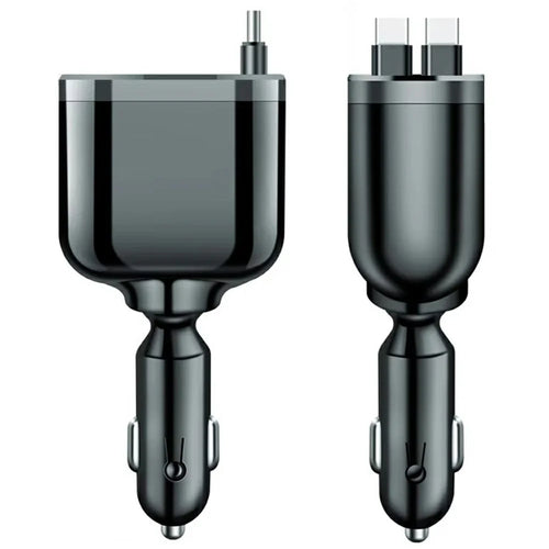 M4 5 in 1 Car Charger LED Digital Display USB + 2 Type-C Fast Charging Adapter with Dual Retractable Cable - 1