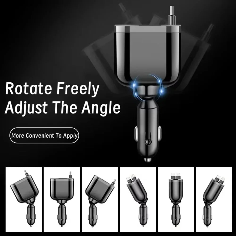 M4 5 in 1 Car Charger USB + 2 Type-C Fast Charging Digital Display Adapter with 8-Pin + Type-C Retractable Cable - 5
