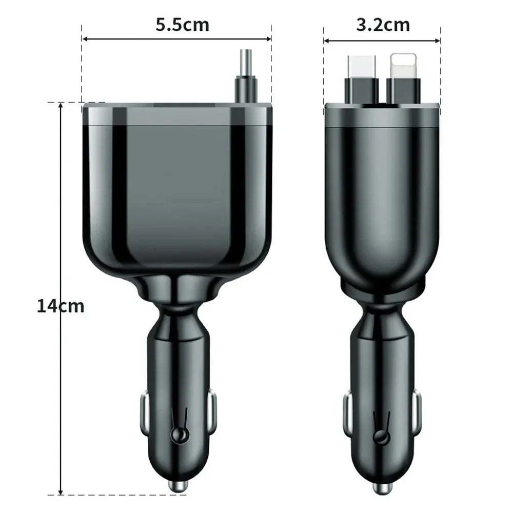 M4 5 in 1 Car Charger USB + 2 Type-C Fast Charging Digital Display Adapter with 8-Pin + Type-C Retractable Cable - 7