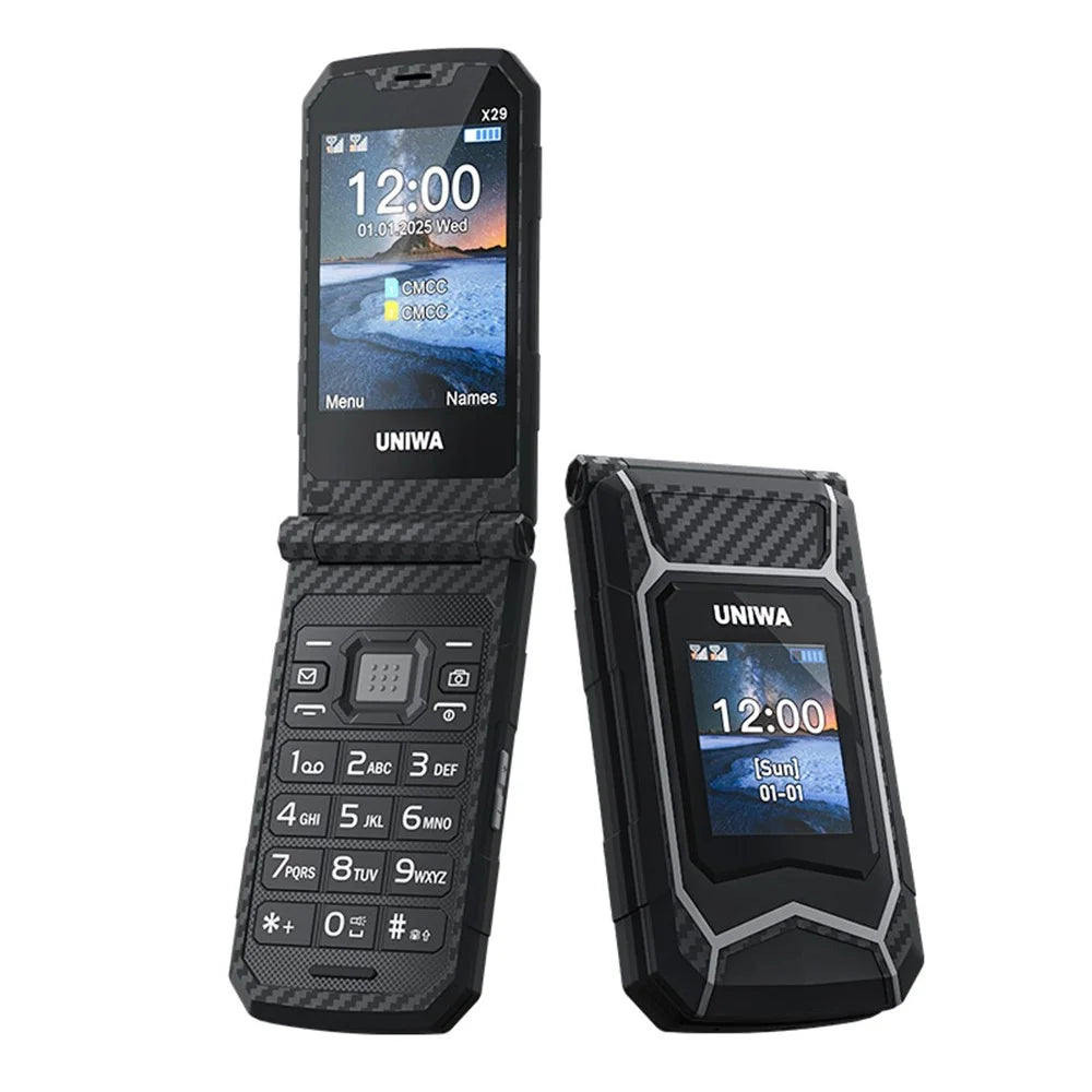 UNIWA X29 2.8 inch Flip Phone Dual Screen Dual SIM Card Standby GSM Keypad 2000mAh Rugged Mobile - Black  /  Grey - 1