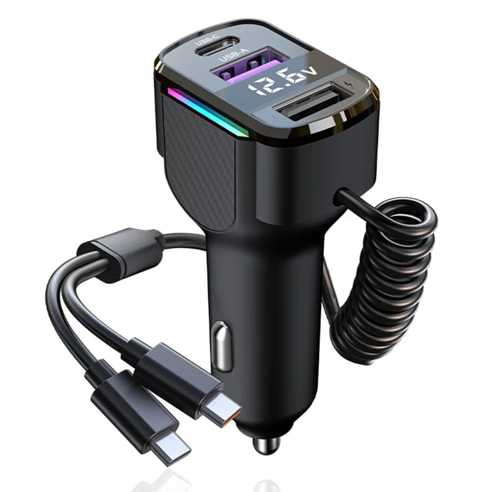 K56 Car Charger PD 30W Fast Charging Cigarette Lighter Adapter with Type C Spring Wire - 1