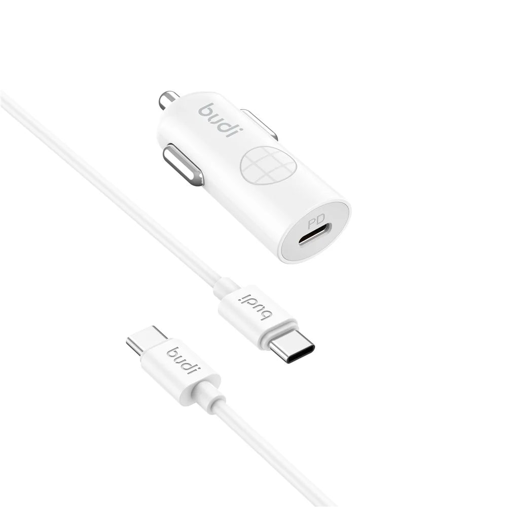 BUDI CC062TTTW USB-C 33W Car Charger Set with 1.2m 60W Type-C to Type-C Cable Mini Cigarette Lighter Adapter - 1
