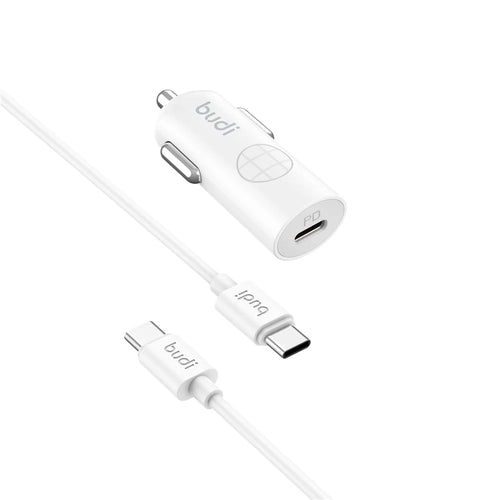 BUDI CC062TTTW USB-C 33W Car Charger Set with 1.2m 60W Type-C to Type-C Cable Mini Cigarette Lighter Adapter - 1