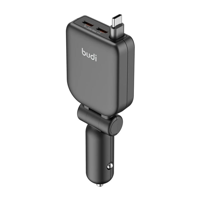 BUDI CC605B 50W Car Charger with Retractable Cable 2 Type-C Multi Ports Folding Cigarette Lighter Adapter - 1
