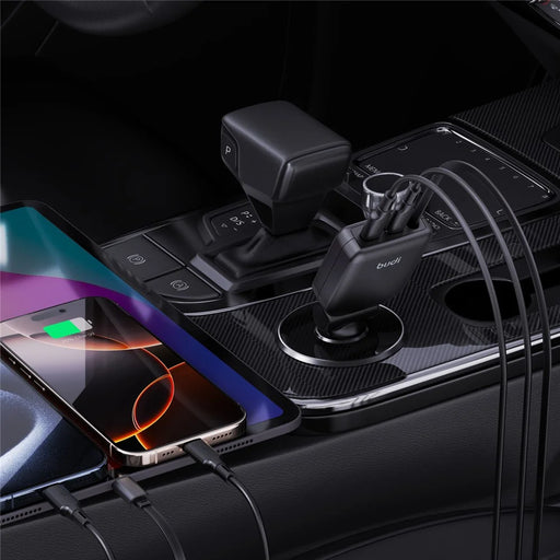 BUDI CC605B 50W Car Charger with Retractable Cable 2 Type-C Multi Ports Folding Cigarette Lighter Adapter - 2