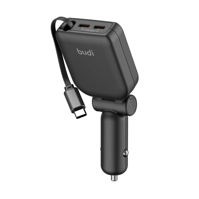 BUDI CC605B 50W Car Charger with Retractable Cable 2 Type-C Multi Ports Folding Cigarette Lighter Adapter - 3