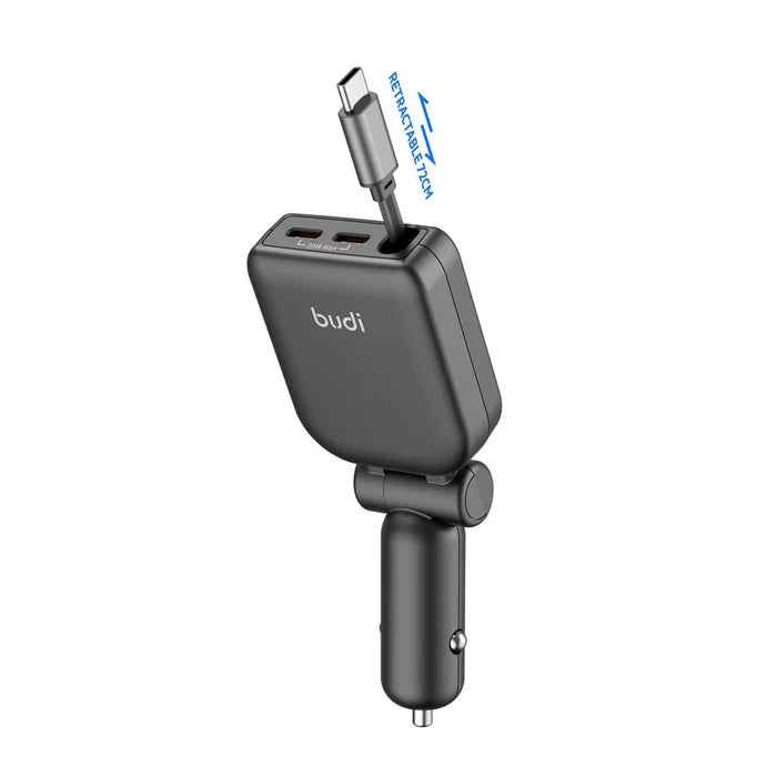 BUDI CC605B 50W Car Charger with Retractable Cable 2 Type-C Multi Ports Folding Cigarette Lighter Adapter - 5