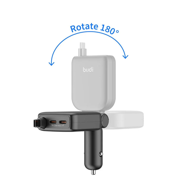 BUDI CC605B 50W Car Charger with Retractable Cable 2 Type-C Multi Ports Folding Cigarette Lighter Adapter - 6