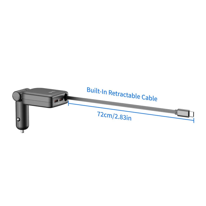 BUDI CC605B 50W Car Charger with Retractable Cable 2 Type-C Multi Ports Folding Cigarette Lighter Adapter - 7