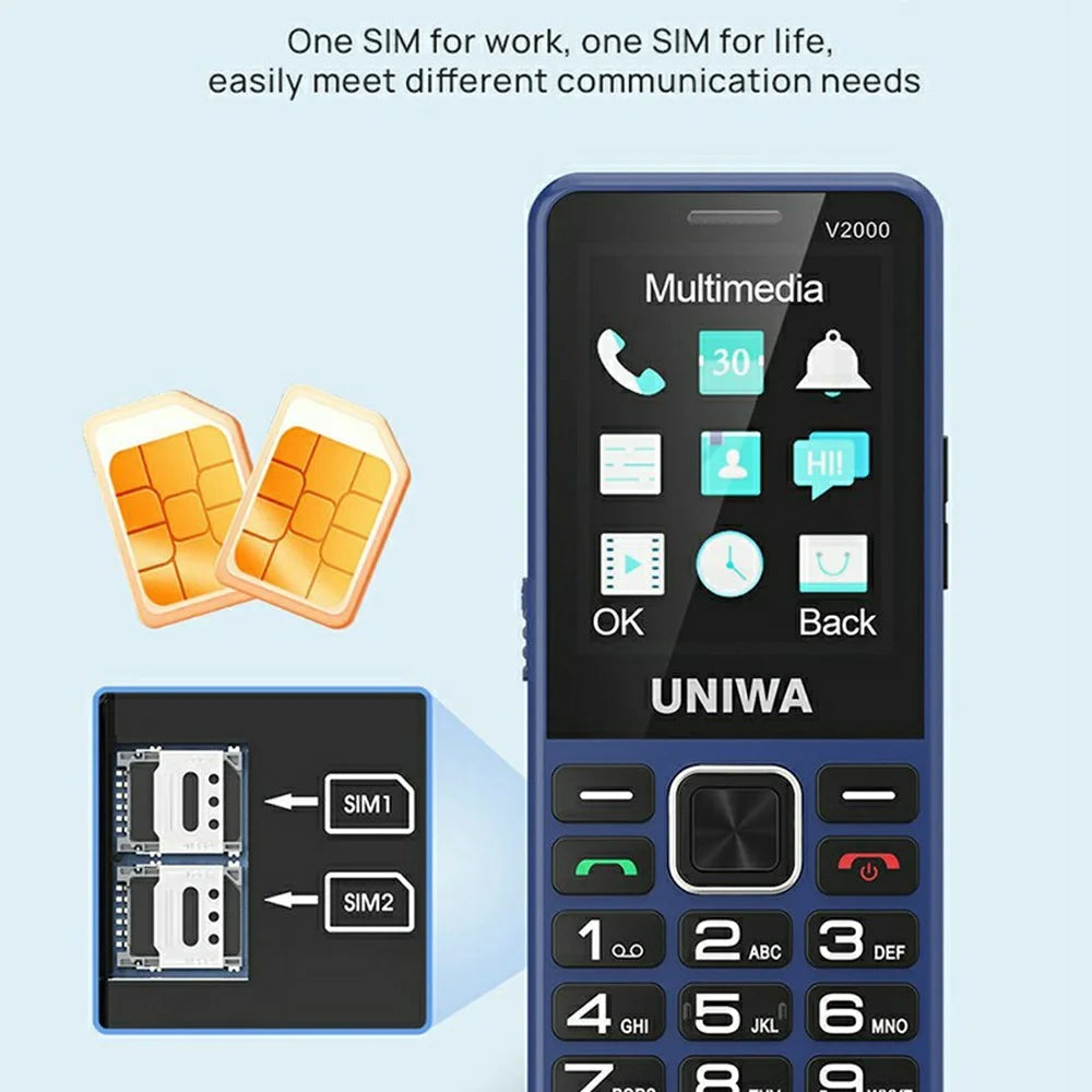 UNIWA V2000 2.4 Inch 4G Bar Phone Dual SIM Dual Standby Feature Phone - Black - 5