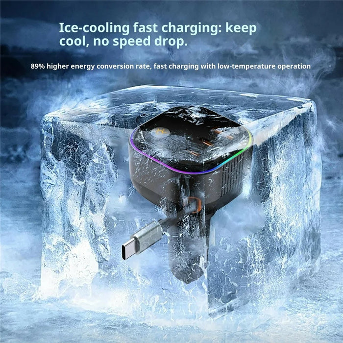 GE03 Voltage Display Car Charger with Retractable Cable and Ambient Light PD 65W Fast Charging Adapter - 7