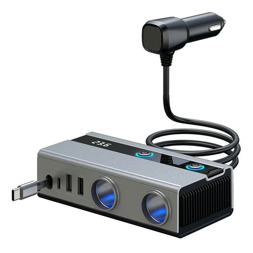GE06 Voltage Display 120W Car Cigarette Lighter Splitter Adapter with PD 65W Fast Charging Retractable Cable - 1