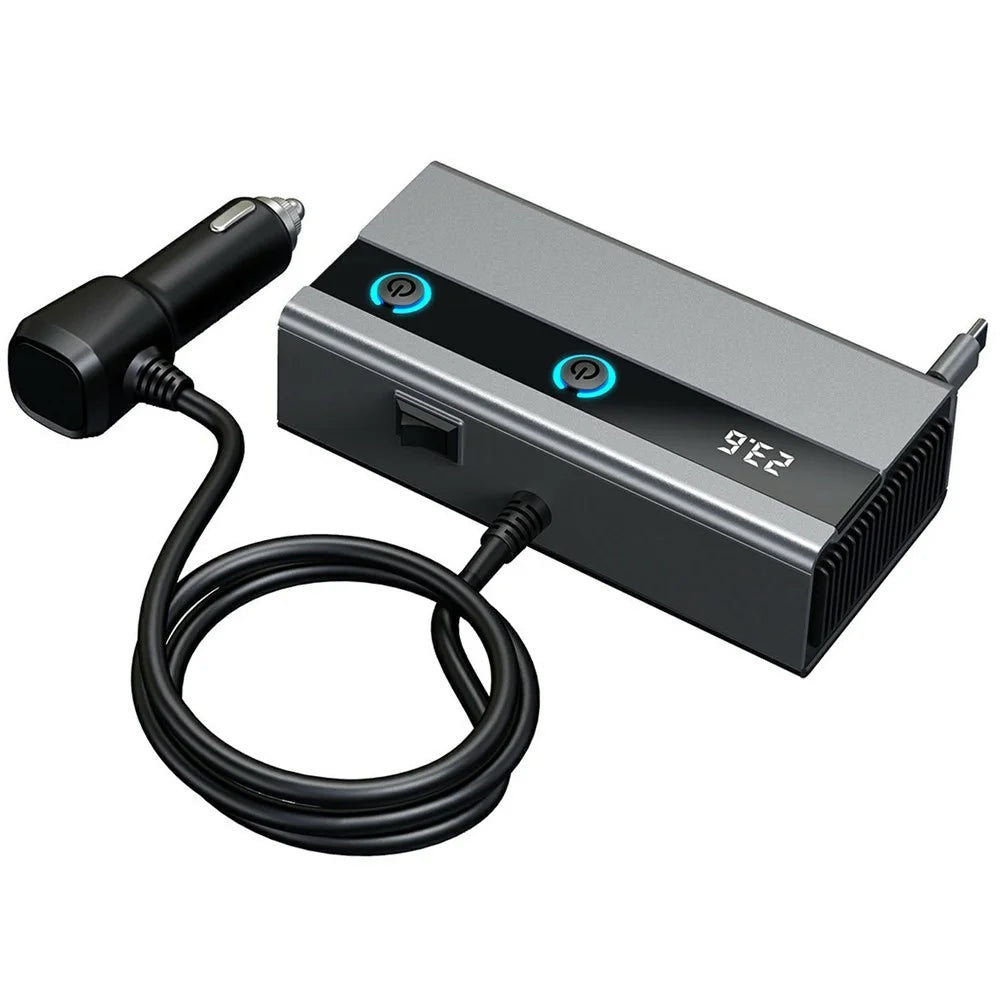 GE06 Voltage Display 120W Car Cigarette Lighter Splitter Adapter with PD 65W Fast Charging Retractable Cable - 2