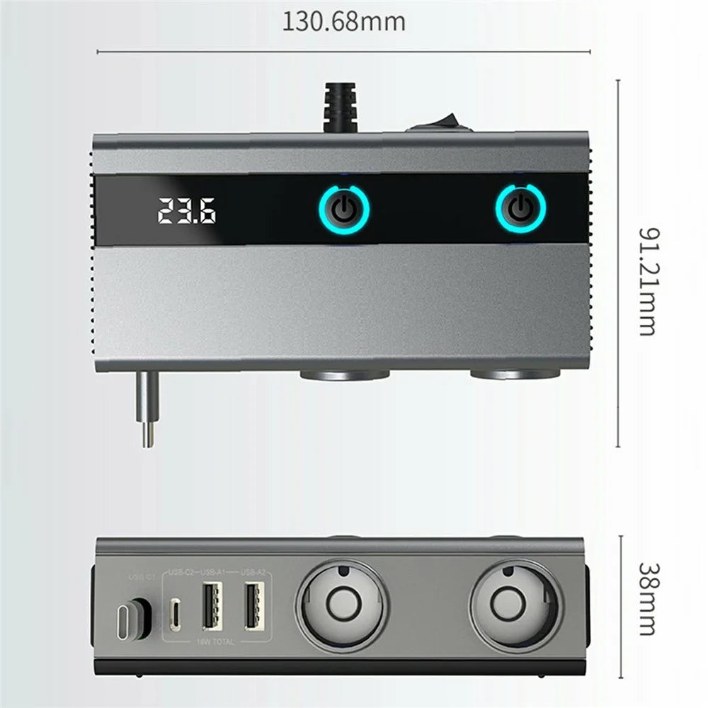 GE06 Voltage Display 120W Car Cigarette Lighter Splitter Adapter with PD 65W Fast Charging Retractable Cable - 7