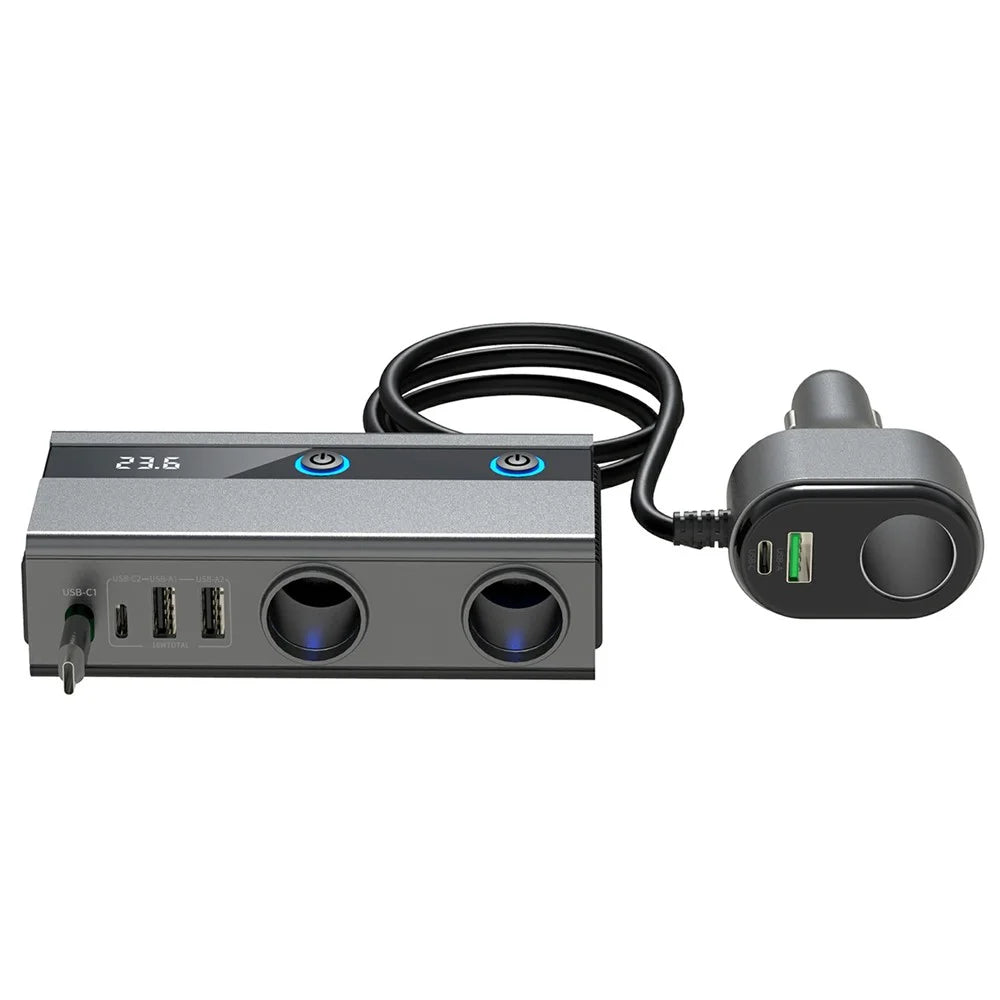 GE08 PD 65W Fast Charging Car Charger 9 in 1 Cigarette Lighter Adapter with Independent Switch and Retractable Cable - 2