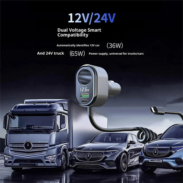 GE09 PD 65W Fast Charging Car Charger Cigarette Lighter Adapter with Spring Wire Charger Temperature Control Protection - 7