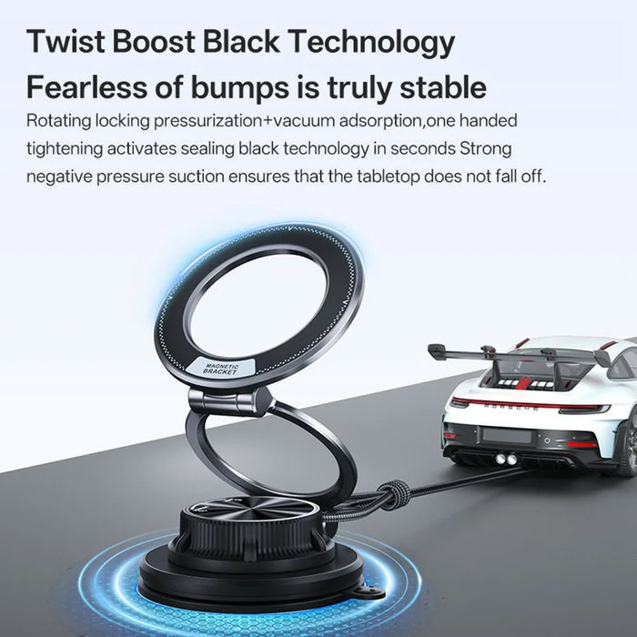 SD17 Car Phone Mount Holder Suction Cup Dashboard Navigation Portable Vacuum Suction Magnetic Phone Stand - Black - 4