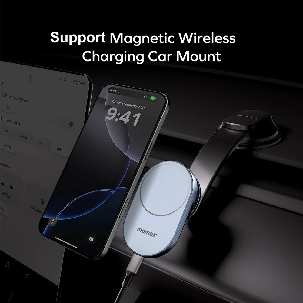 MOMAX 1-Move Q.Mag Magnetic Wireless Car Charger 25W Fast Charging Car Mount for Cell Phones - 2
