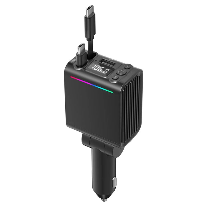C88 USB Car Charger Cigarette Lighter Adapter with Dual Retractable Cable Bluetooth-Compatible 5.3 - 1