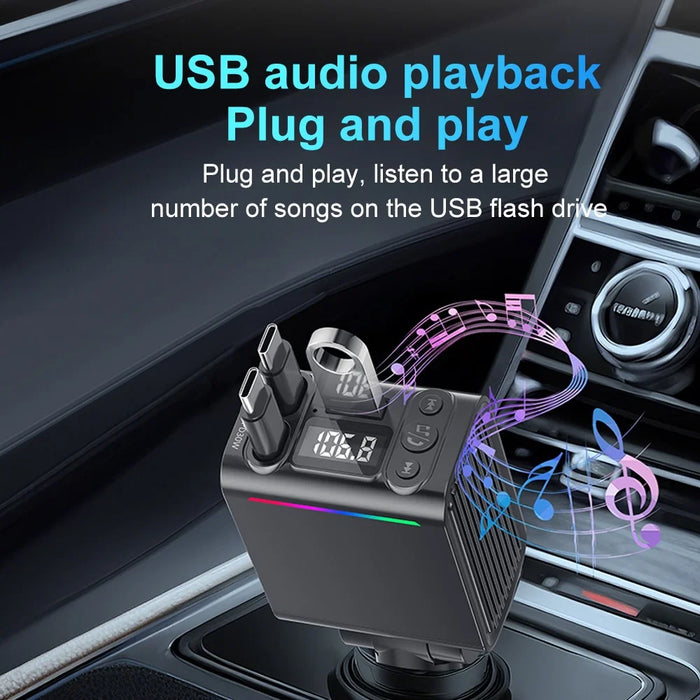 C88 USB Car Charger Cigarette Lighter Adapter with Dual Retractable Cable Bluetooth-Compatible 5.3 - 5