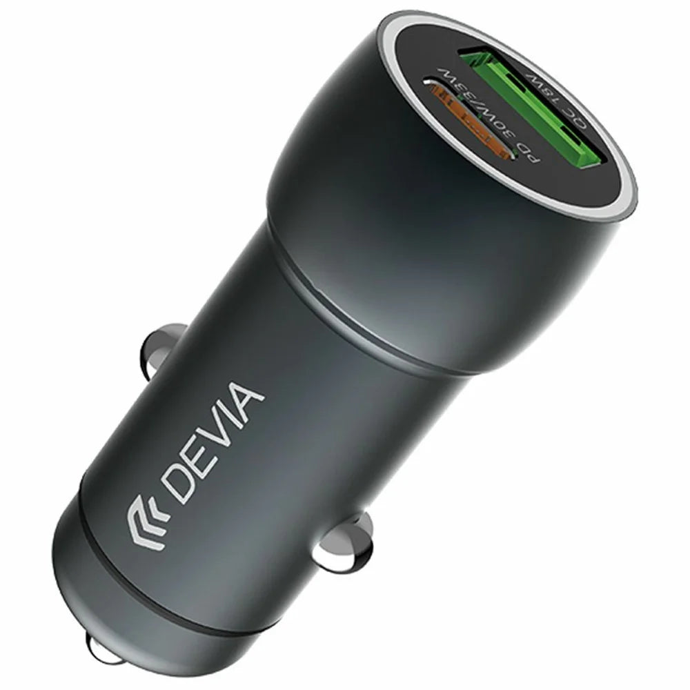 DEVIA EA507 Extreme Speed Series PD 30W + QC3.0 18W Metal Car Charger USB-A Type-C Dual Port Charger - Dark Grey - 1