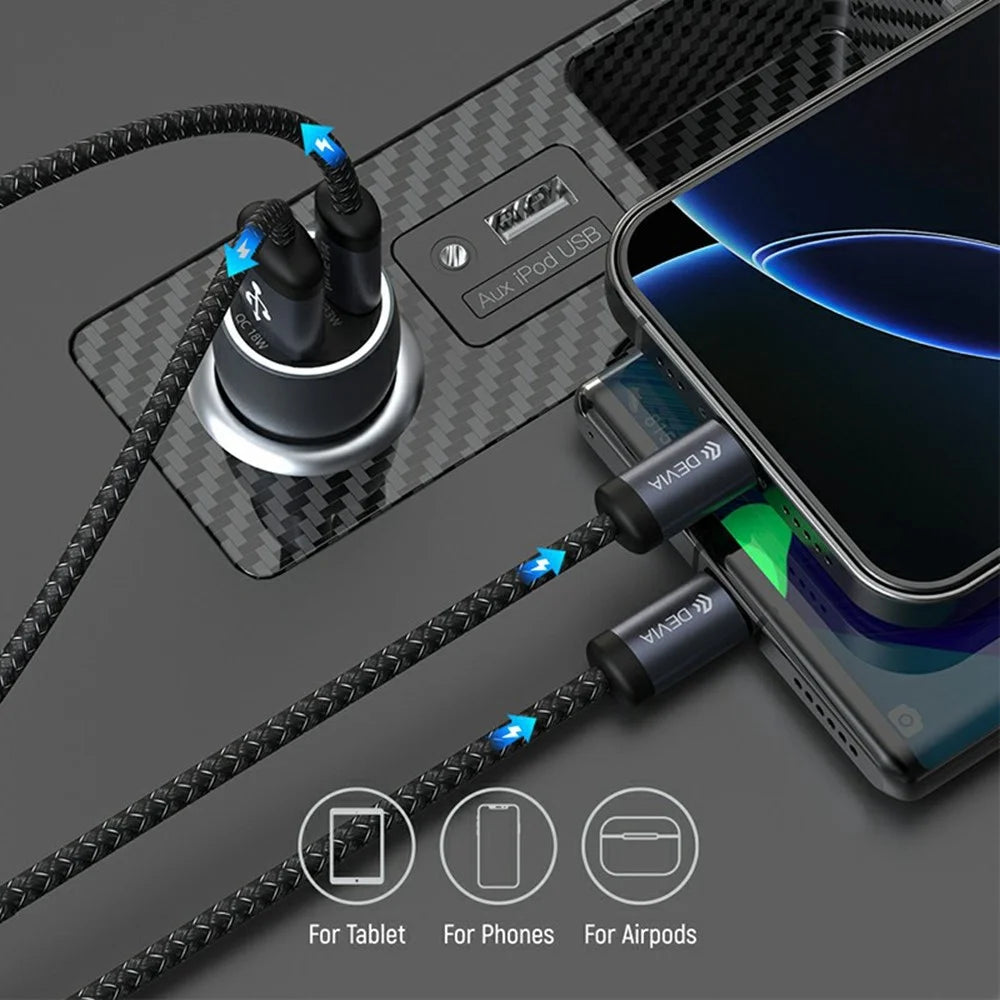 DEVIA EA507 Extreme Speed Series PD 30W + QC3.0 18W Metal Car Charger USB-A Type-C Dual Port Charger - Dark Grey - 2