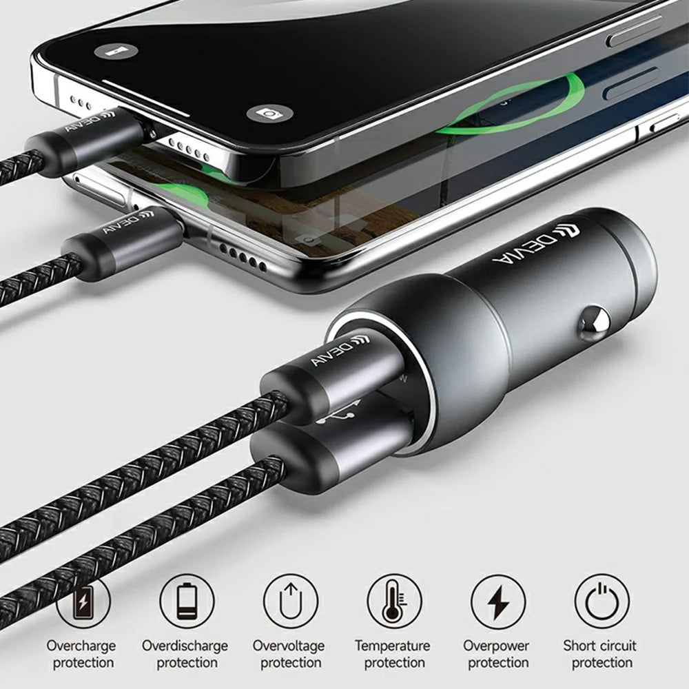 DEVIA EA507 Extreme Speed Series PD 30W + QC3.0 18W Metal Car Charger USB-A Type-C Dual Port Charger - Dark Grey - 3