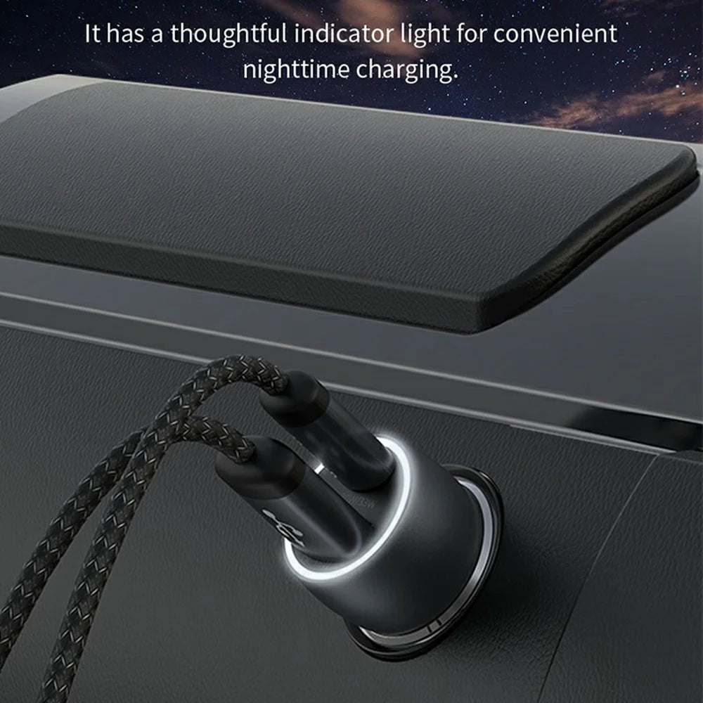 DEVIA EA507 Extreme Speed Series PD 30W + QC3.0 18W Metal Car Charger USB-A Type-C Dual Port Charger - Dark Grey - 5