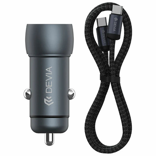 DEVIA EA507 Extreme Speed Series PD 30W + QC3.0 18W Metal Car Charger with 1m Type-C Cable - Dark Grey - 1