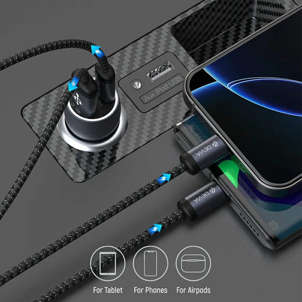 DEVIA EA507 Extreme Speed Series PD 30W + QC3.0 18W Metal Car Charger with 1m Type-C Cable - Dark Grey - 2