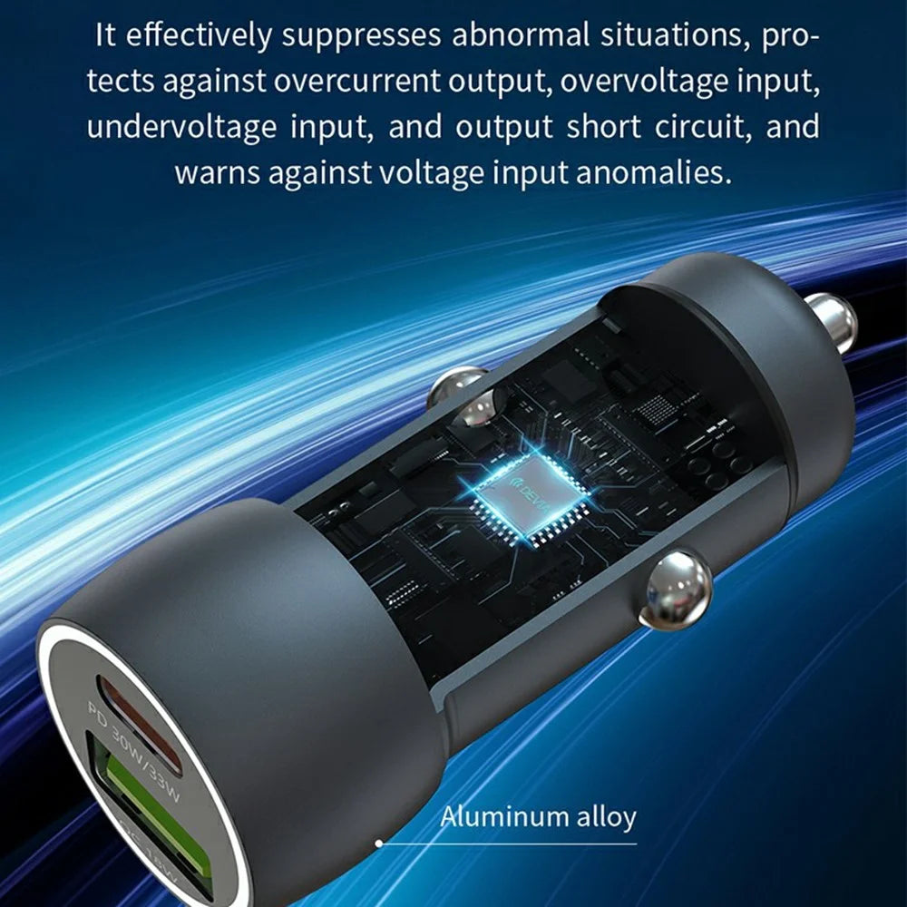 DEVIA EA507 Extreme Speed Series PD 30W + QC3.0 18W Metal Car Charger with 1m Type-C Cable - Dark Grey - 5