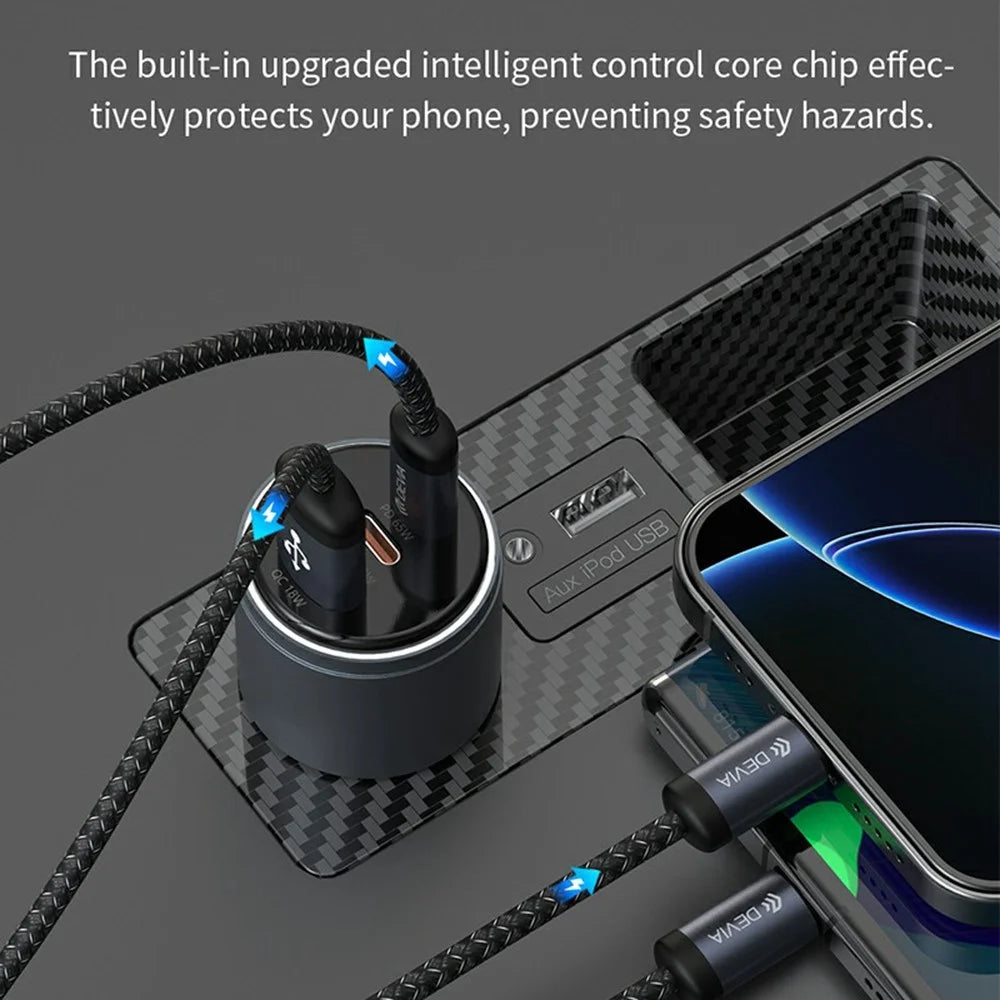 DEVIA EA508 Extreme Speed Series USB-A + Dual Type-C Charger 116W Metal Car Charger - Dark Grey - 5
