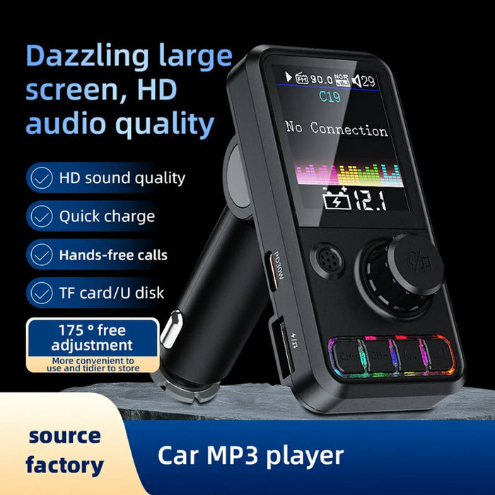 C19 Car Bluetooth-compatible MP3 Player PD 30W Fast Charging FM Radio Transmitter Hands-Free Calls - Black - 3