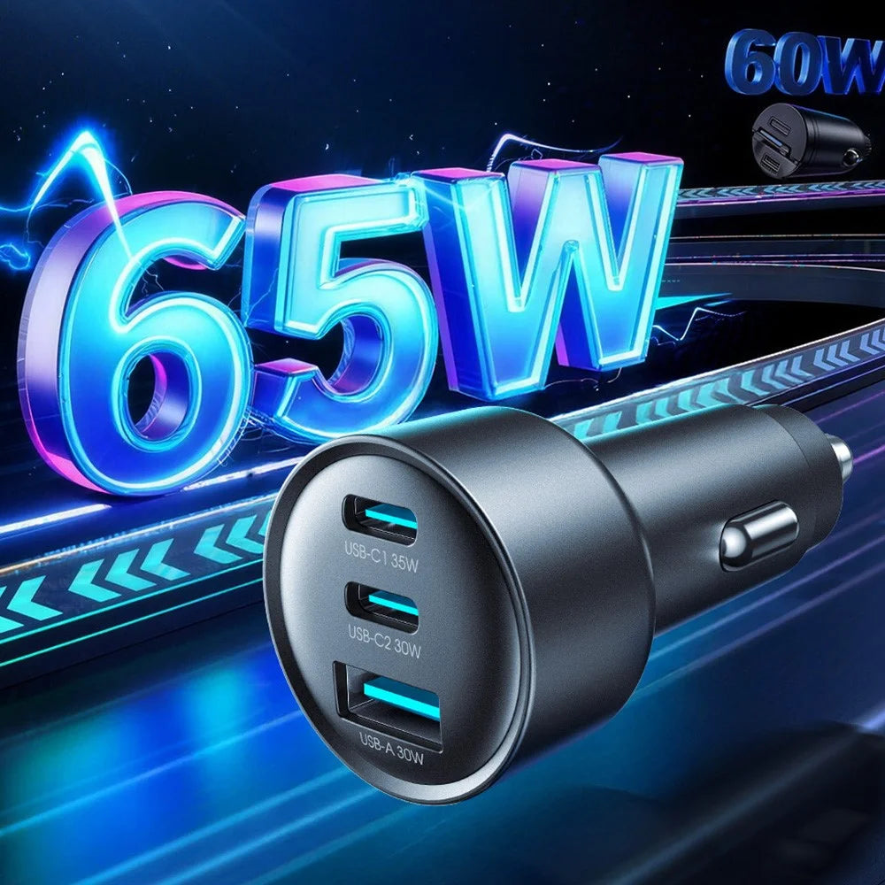 JOYROOM JR-CCN19 65W Car Charger 3 Ports USB-C PD 35W QC3.0 Fast Charging Cigarette Lighter Adapter - 2