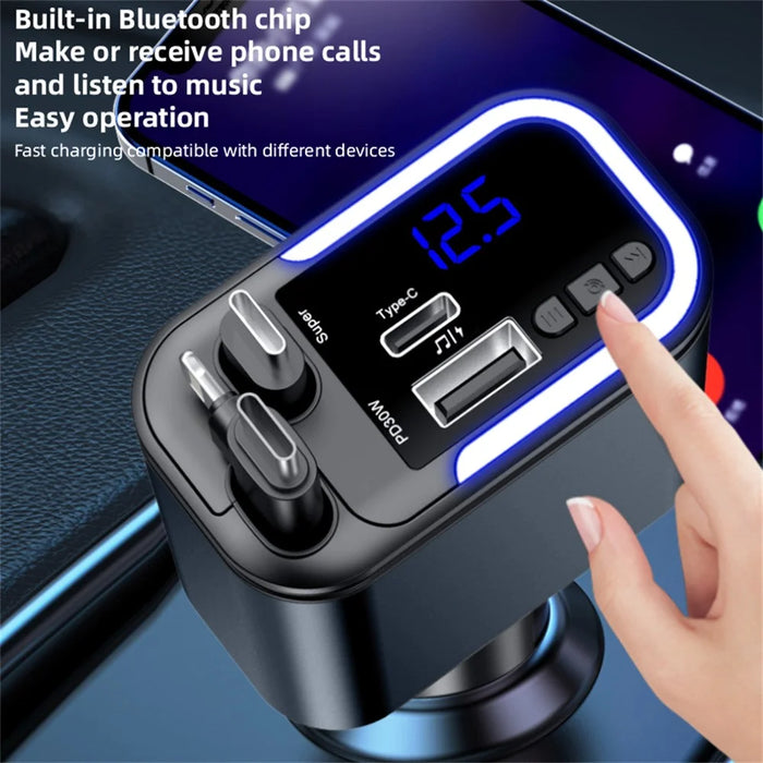 LC-040 5-in-1 Car Charger 180W Dual Retractable Cable Type-C iP (5-14) Bluetooth-compatible FM Transmitter Charging Adapter - 6