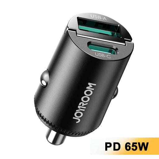 JOYROOM JR-CCN18 PD 65W Fast Charging Adapter USB-A + USB-C Dual Port Car Charger - Black - 1