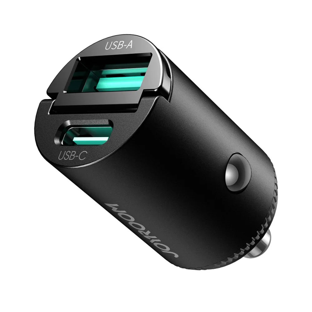 JOYROOM JR-CCN18 PD 65W Fast Charging Adapter USB-A + USB-C Dual Port Car Charger - Black - 7