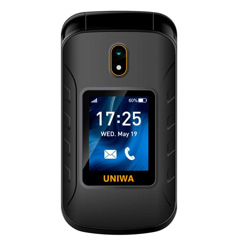 UNIWA V909T Single SIM 2.8/1.77 inch Flip Phone 2250mAh Battery 4G Cellphone with Rear Camera - Black - 1