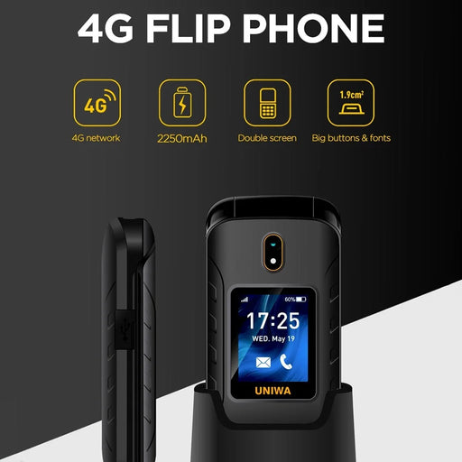 UNIWA V909T Single SIM 2.8/1.77 inch Flip Phone 2250mAh Battery 4G Cellphone with Rear Camera - Black - 2