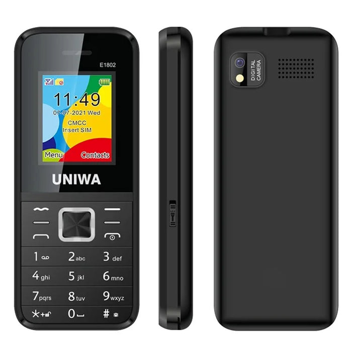 UNIWA E1802 2G Bar Phone 1800mAh Battery Function Cell Phone for Seniors and Kids - Black - 1