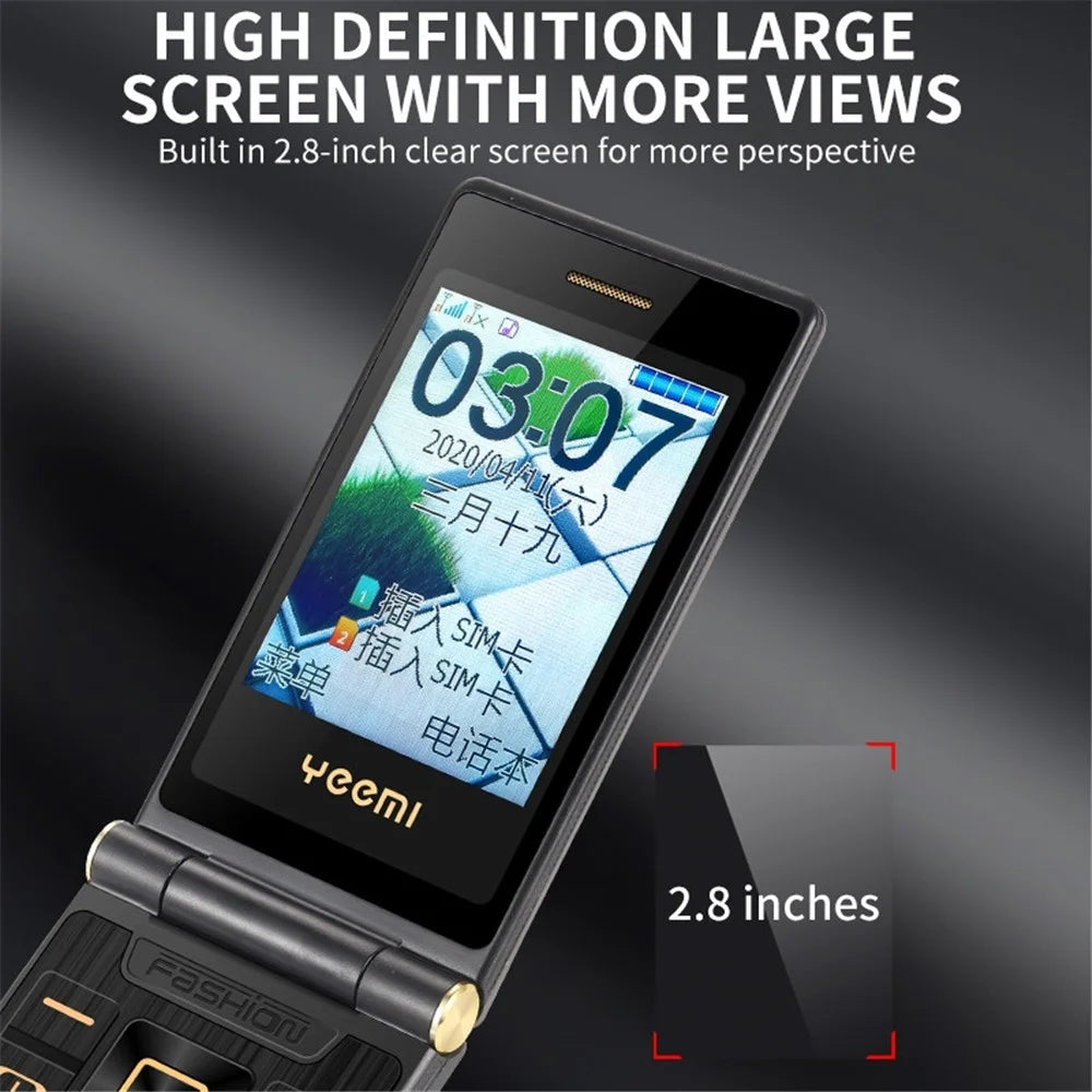 YEEMI G10-C Dual SIM 2.8/2.4 inch Dual Screen Flip Phone 1800mAh Battery 2G Cellphone with Rear Camera - Grey - 3
