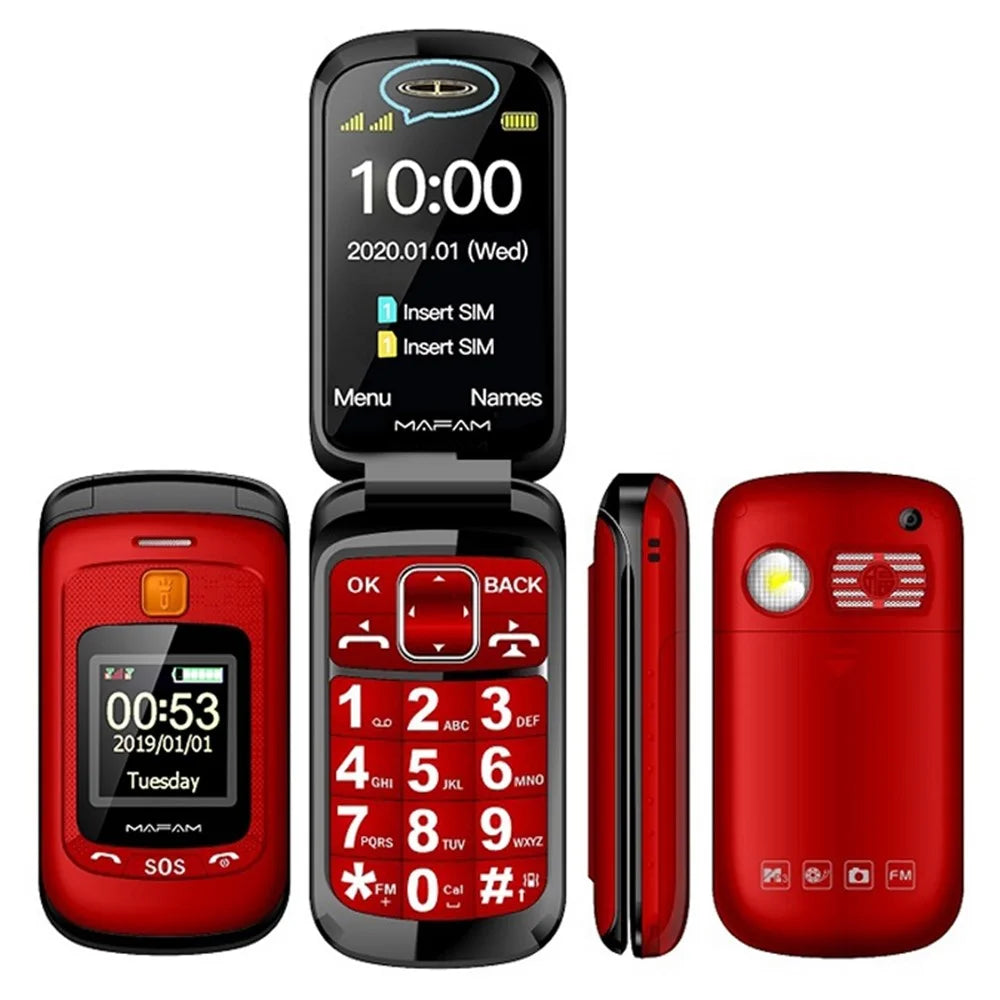 MAFAM F899 GSM 2G Flip Mini Cell Phone 2800mAh Battery Pocket Portable Big Button Mobile Phone Gift for Kid and Elderly - Red - 1